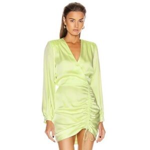 Jonathan Simkhai Justine Pear Lime Long Sleeve Ruched Drawstring Dress